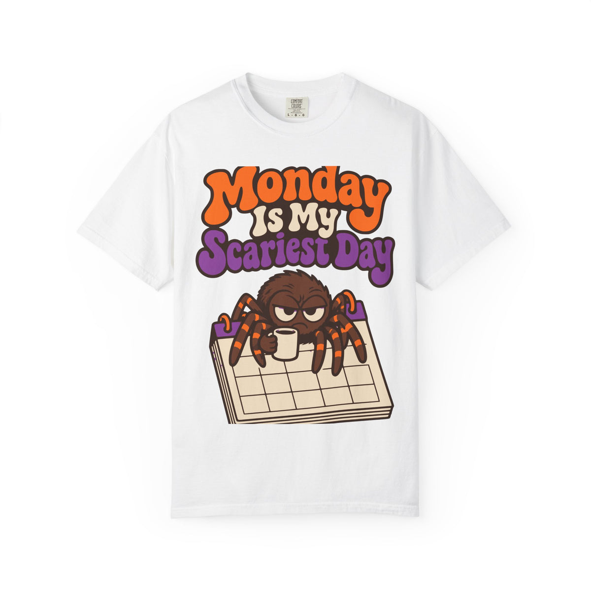 Monday Is My Scariest Day Halloween Shirt, Funny Spider Coffee Tee, Retro Spooky Humor