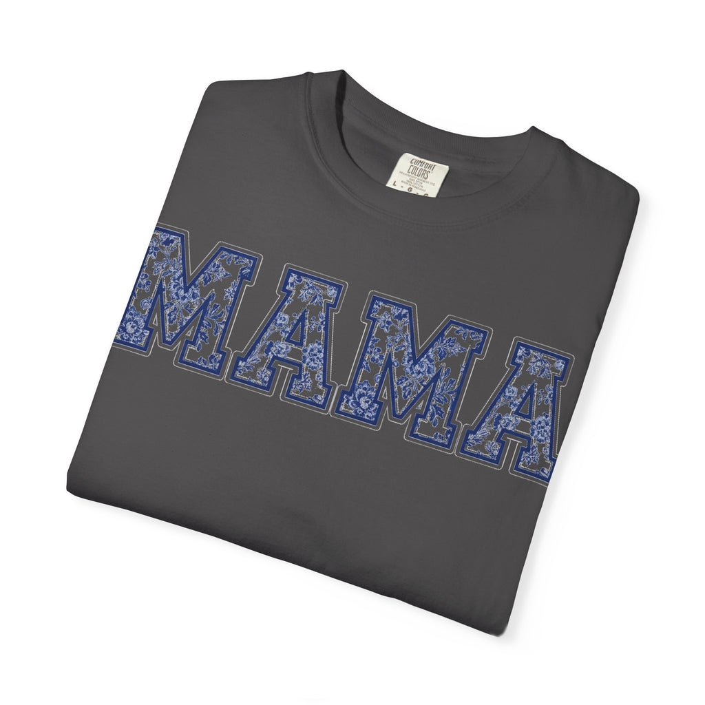 Mama Delft Blue Floral Shirt, Toile Varsity Applique Tee, Grandmillennial Mom Shirt, Mothers Day Gift