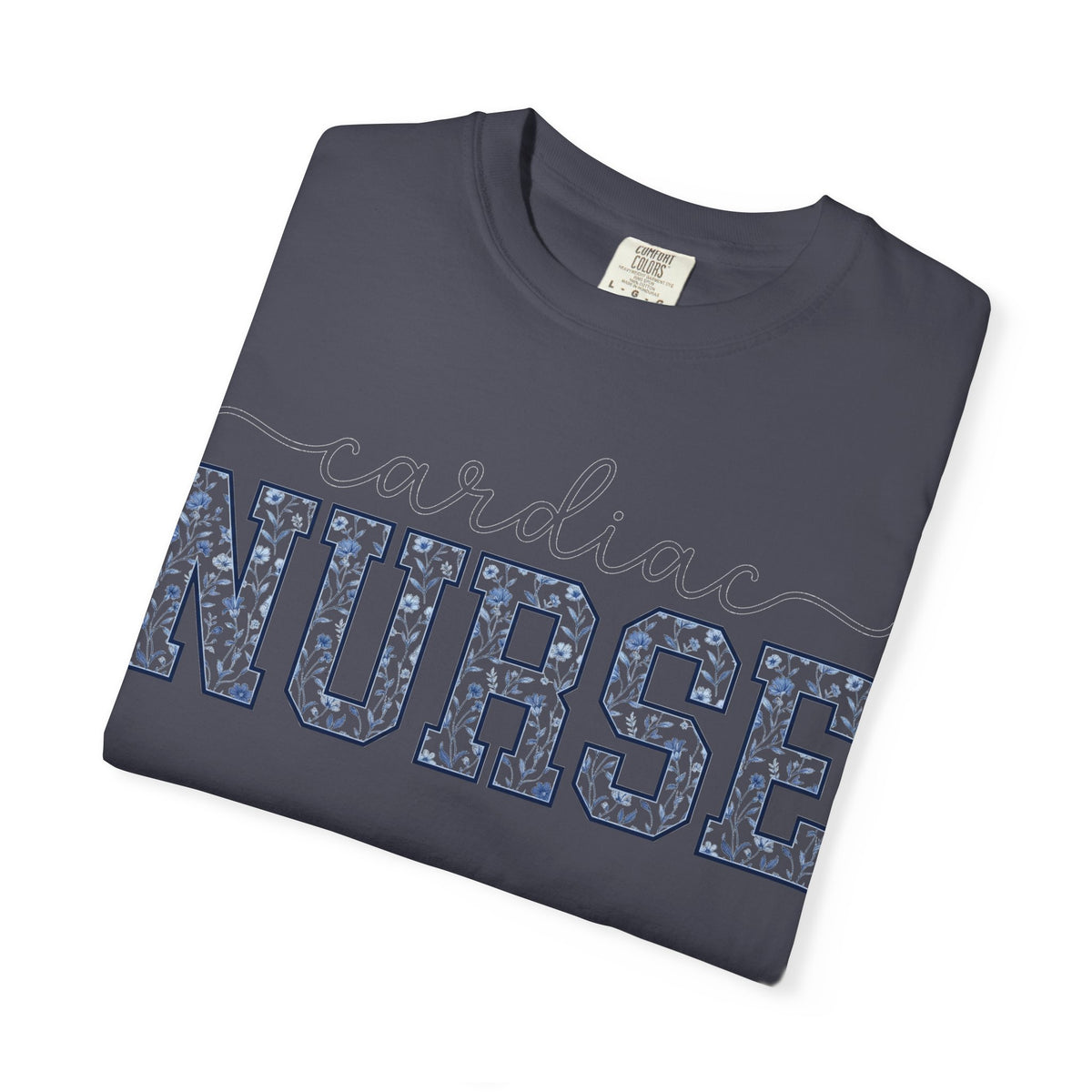 Cardiac Nurse Shirt, Blue Floral Varsity Nurse Tee, Cardiology RN Shirt, Cardiac Nurse Gift