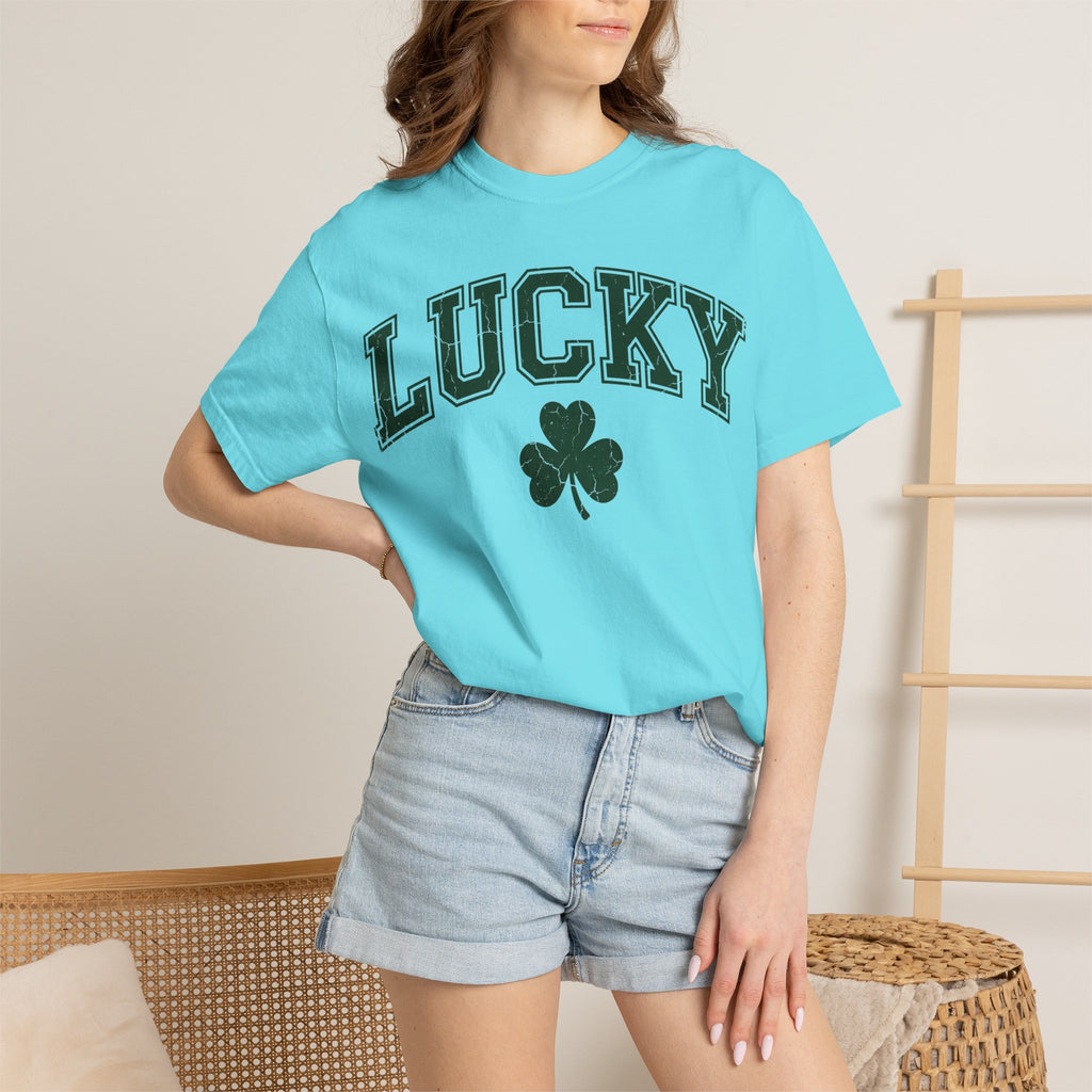 Lucky Shamrock Varsity Shirt, Distressed Green Clover Tee, St Patricks Day Collegiate Shirt, Irish Gift