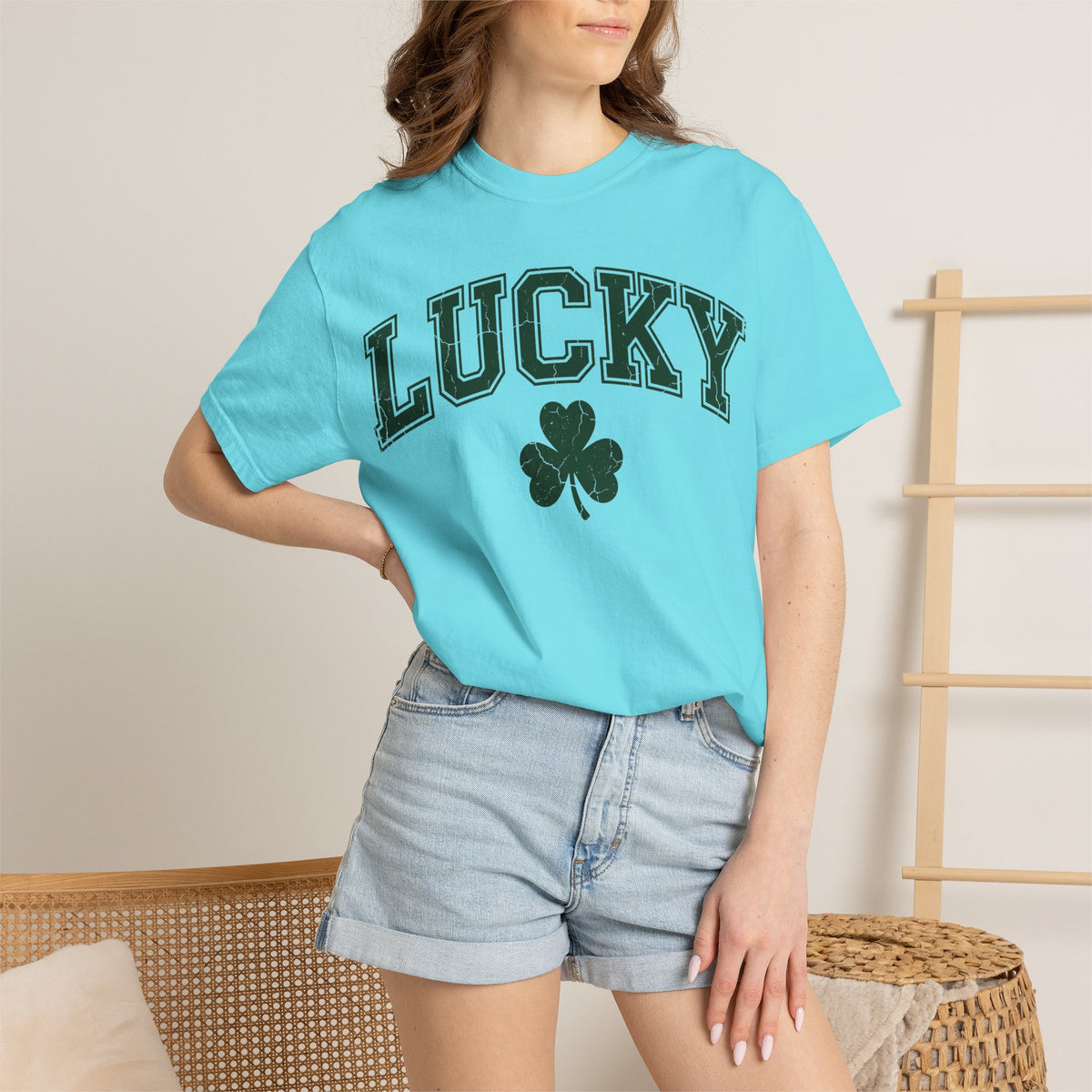 Lucky Shamrock Varsity Shirt, Distressed Green Clover Tee, St Patricks Day Collegiate Shirt, Irish Gift