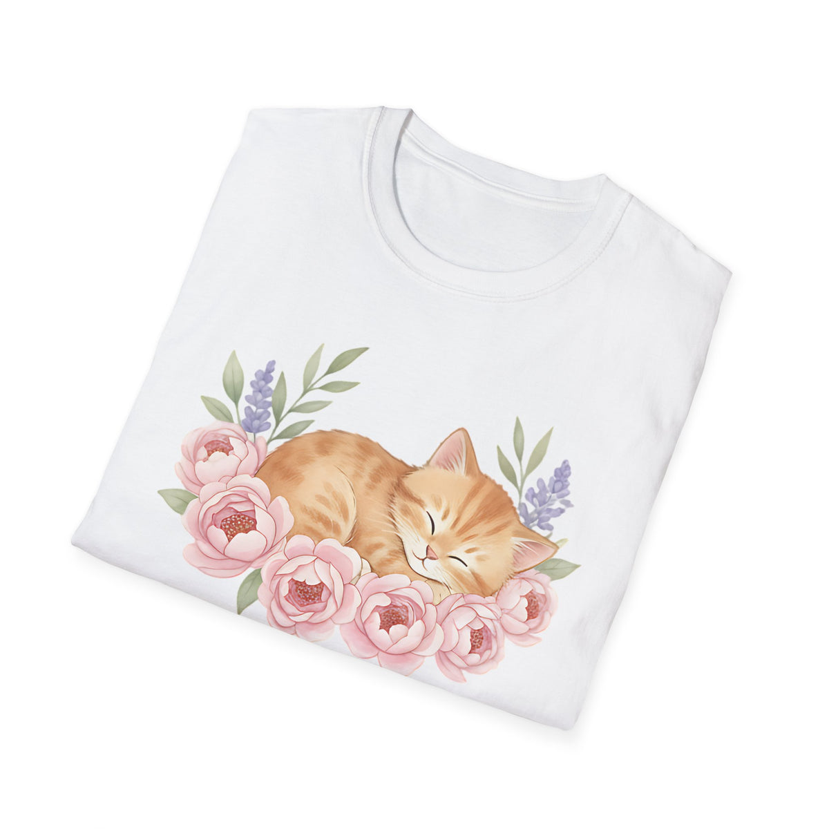 Sleeping Kitten Peony Shirt, Watercolor Floral Cat Tee, Cottagecore Cat Shirt, Cat Lover Gift