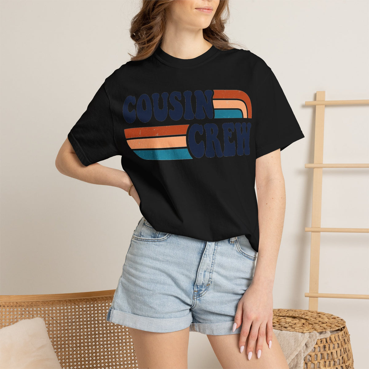 Cousin Crew Rainbow Stripe Shirt, Retro Family Reunion Tee, Matching Cousins Shirt, Family Gift