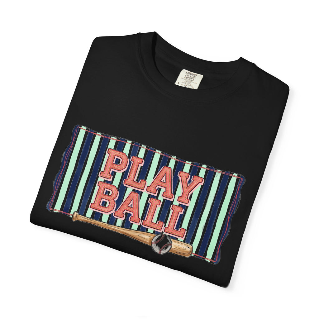 Play Ball Wide Stripe Shirt, Baseball Bat And Ball Tee, Vintage Game Day Shirt, Baseball Mom Gift