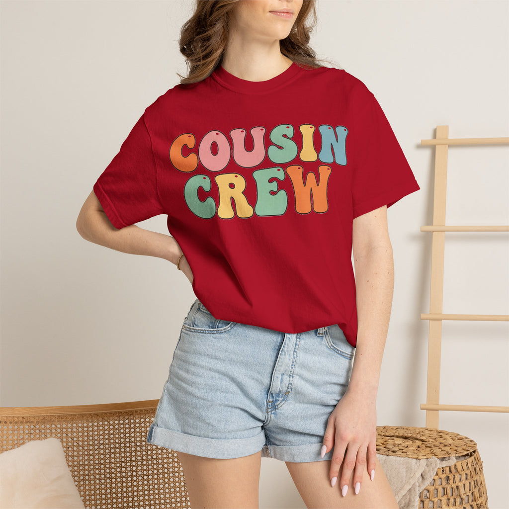 Cousin Crew Stacked Shirt, Groovy Retro Pastel Tee, Matching Cousins Reunion Shirt, Family Gift