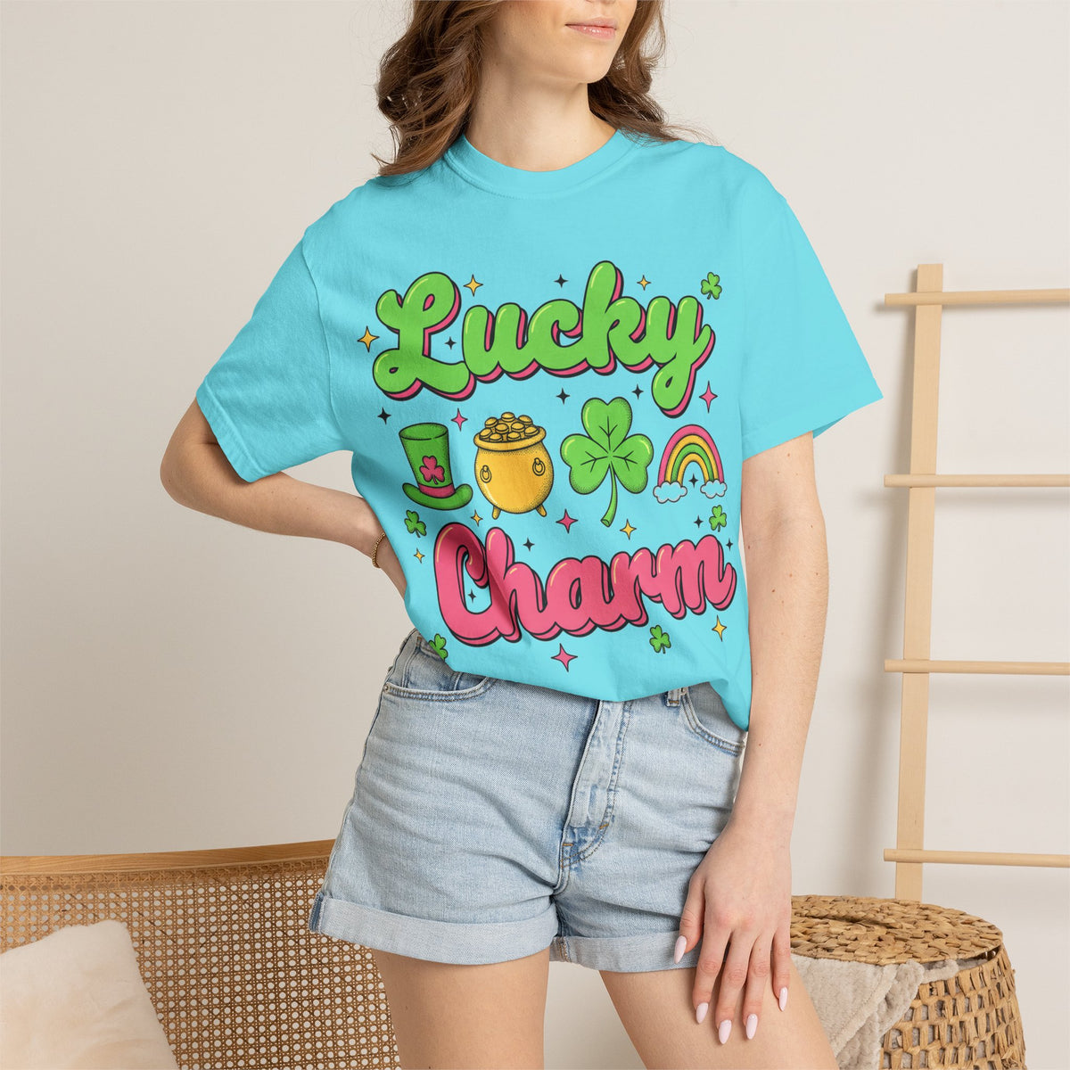 Lucky Charm Pink Shirt, Groovy St Patricks Day Tee, Rainbow Clover Shirt, Irish Gift
