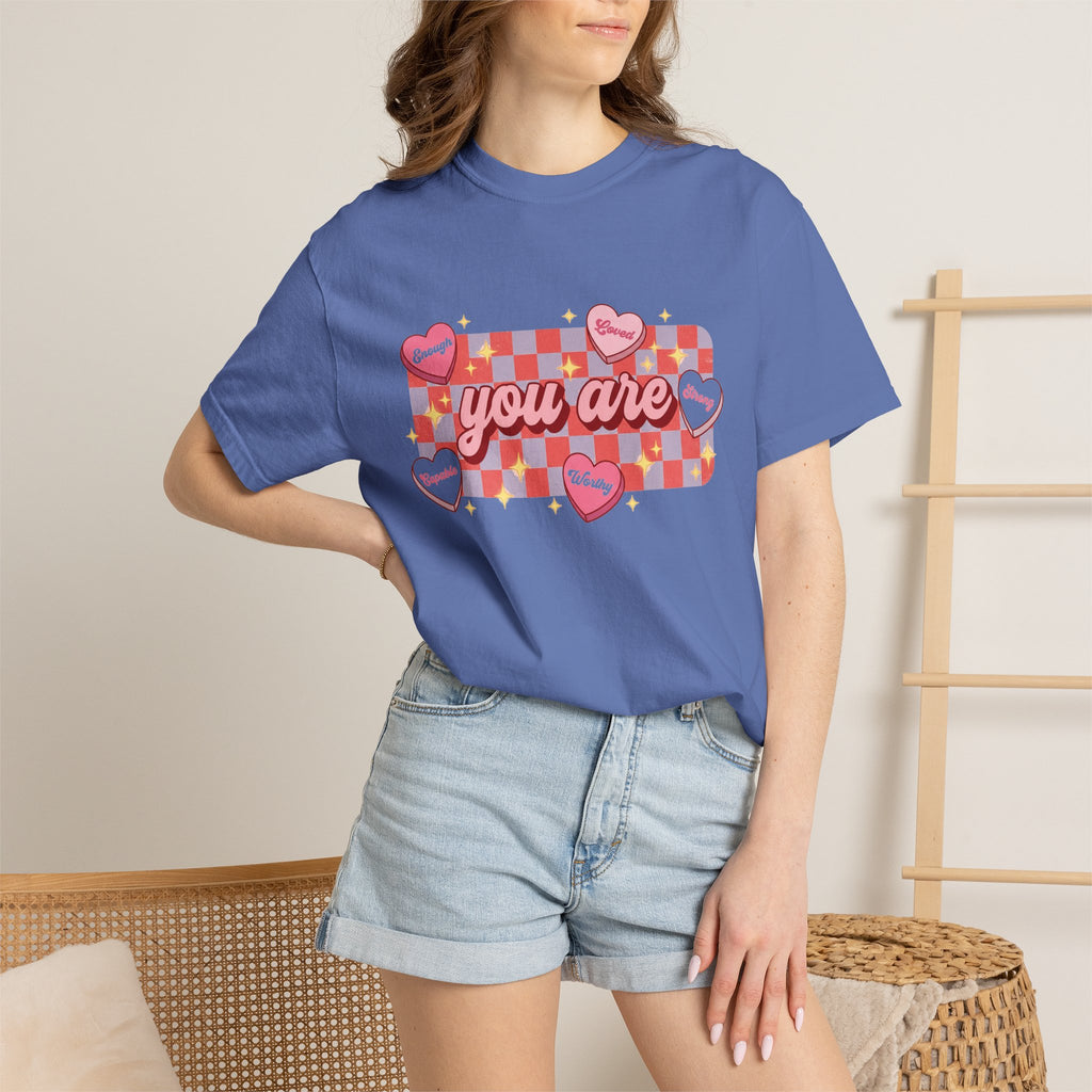 You Are Enough Loved Worthy Shirt, Conversation Heart Checkerboard Tee, Affirmation Valentine Shirt, Gift For Her