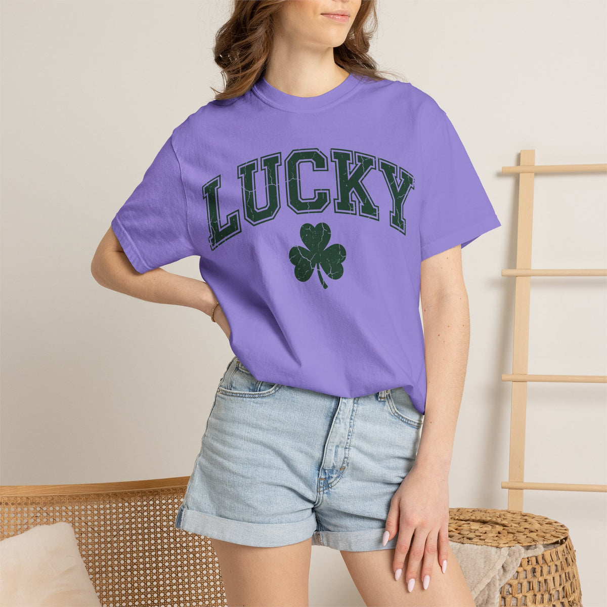 Lucky Shamrock Varsity Shirt, Distressed Green Clover Tee, St Patricks Day Collegiate Shirt, Irish Gift