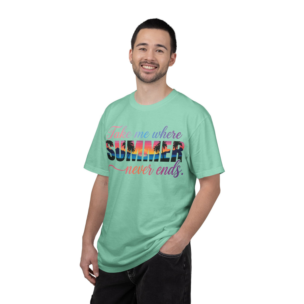 Take Me Where Summer Never Ends Shirt, Sunset Palm Tree Tee, Beach Vacation Shirt, Summer Gift
