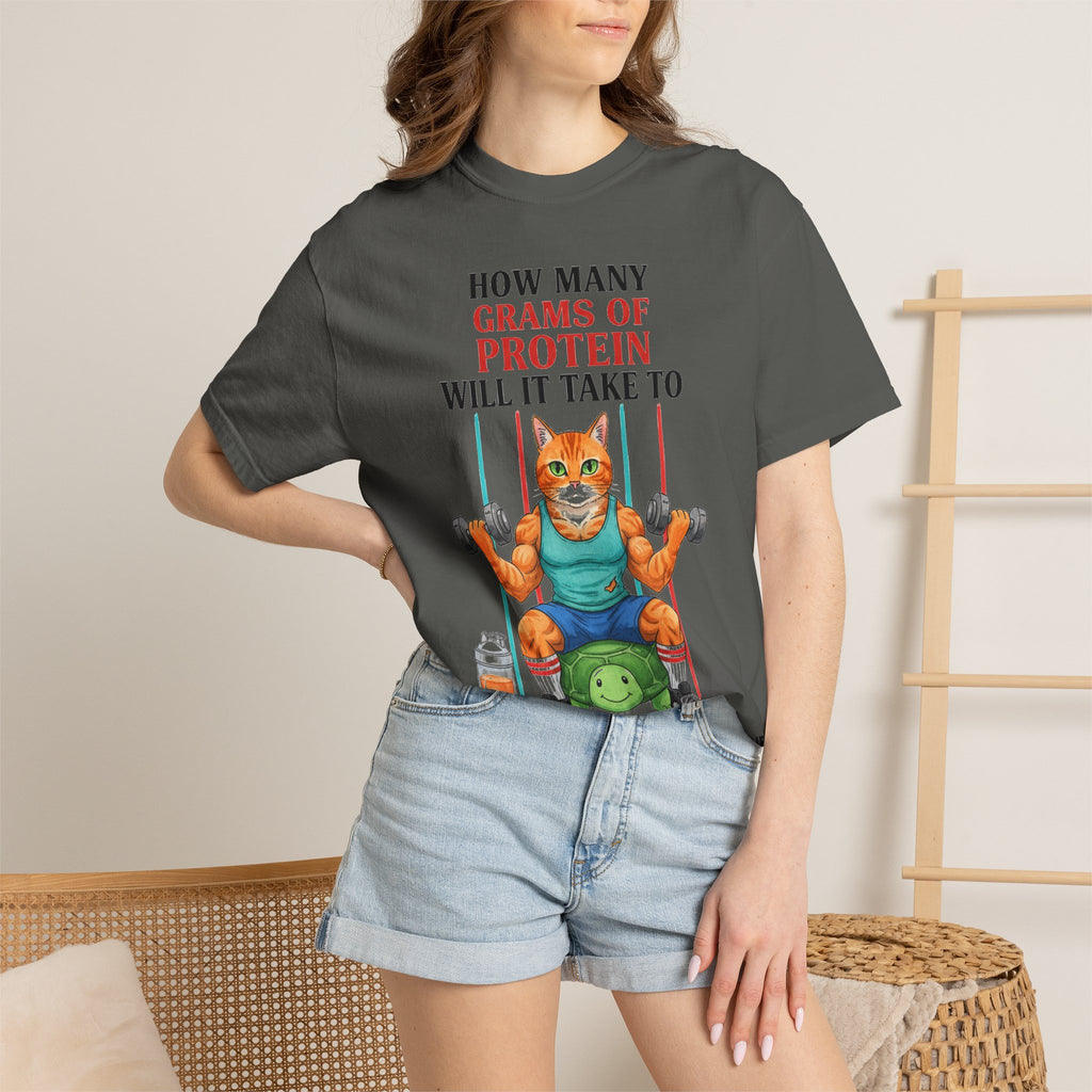 How Many Grams Of Protein Tall Shirt, Funny Buff Cat Gym Tee, Protein Humor Shirt, Weightlifting Gift