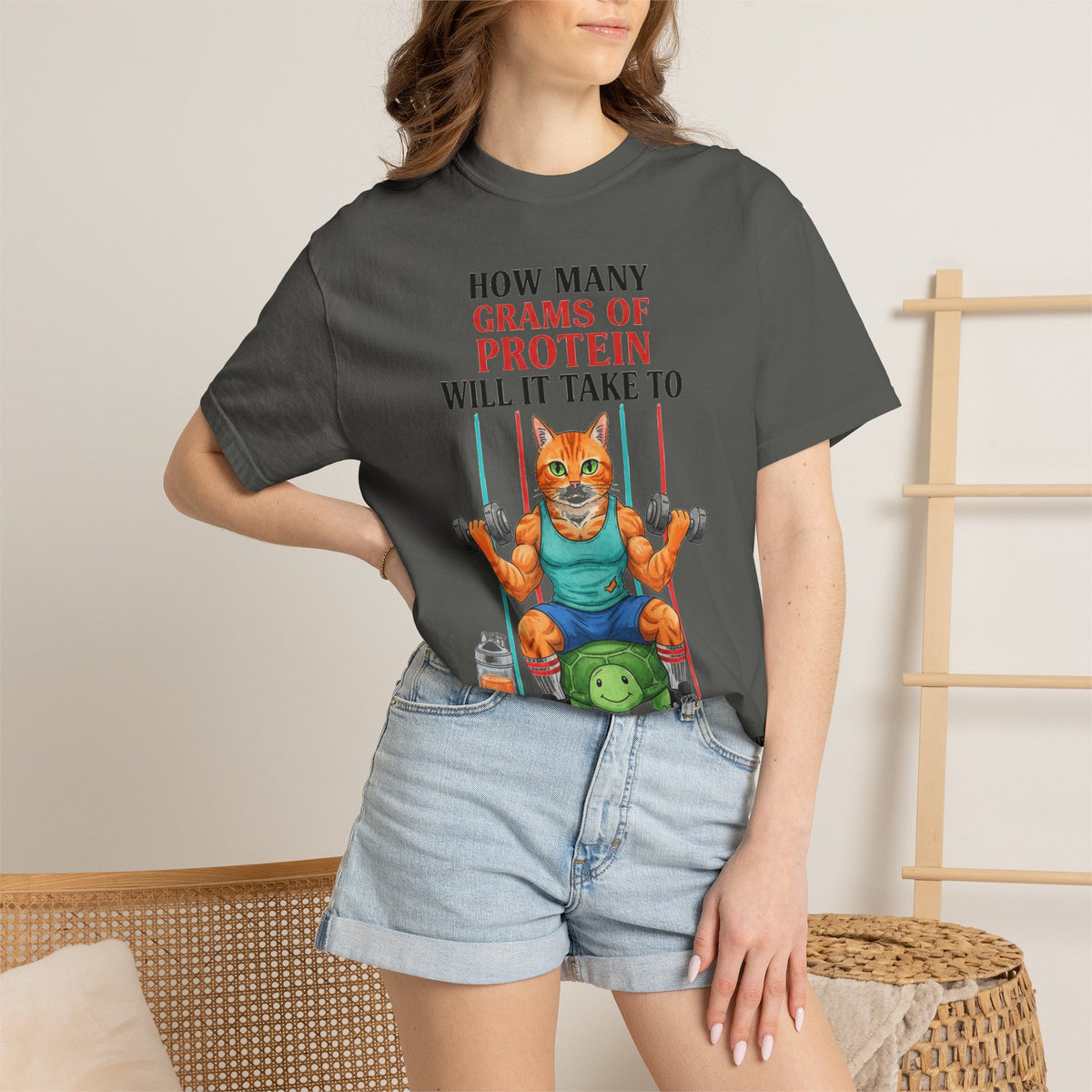 How Many Grams Of Protein Tall Shirt, Funny Buff Cat Gym Tee, Protein Humor Shirt, Weightlifting Gift