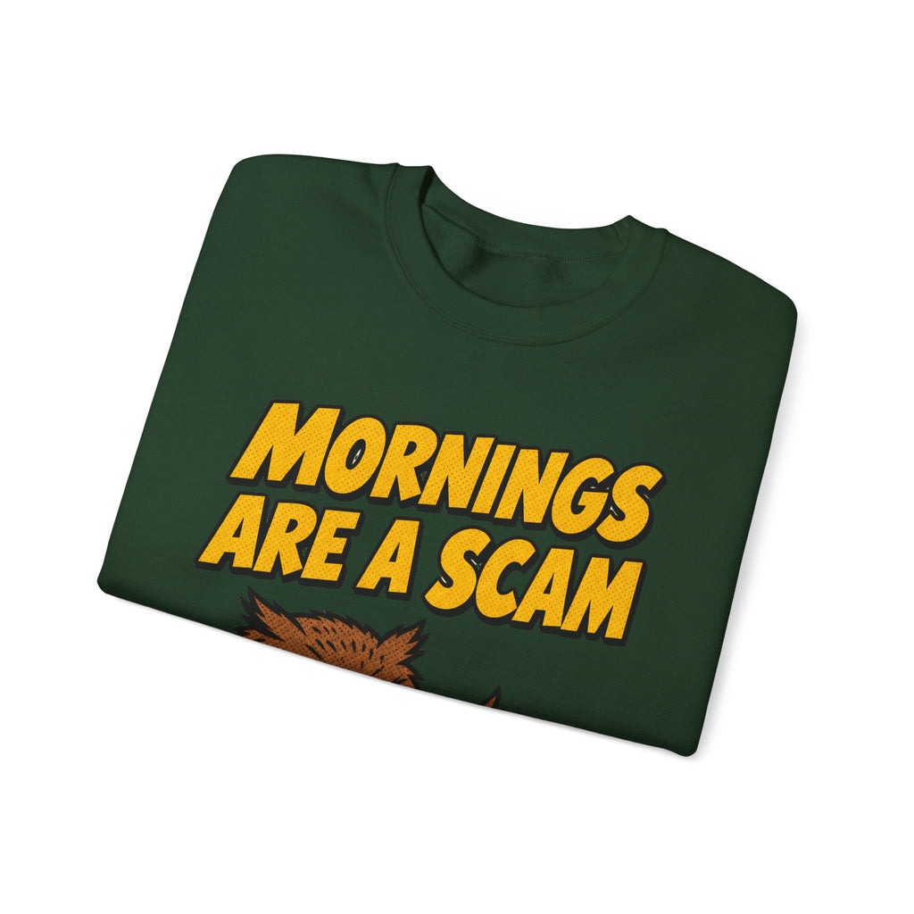 Sarcastic Sweatshirt Mornings Are A Scam | Grumpy Owl Comic Sweatshirt | Funny Not A Morning Person Gift | Anti Morning