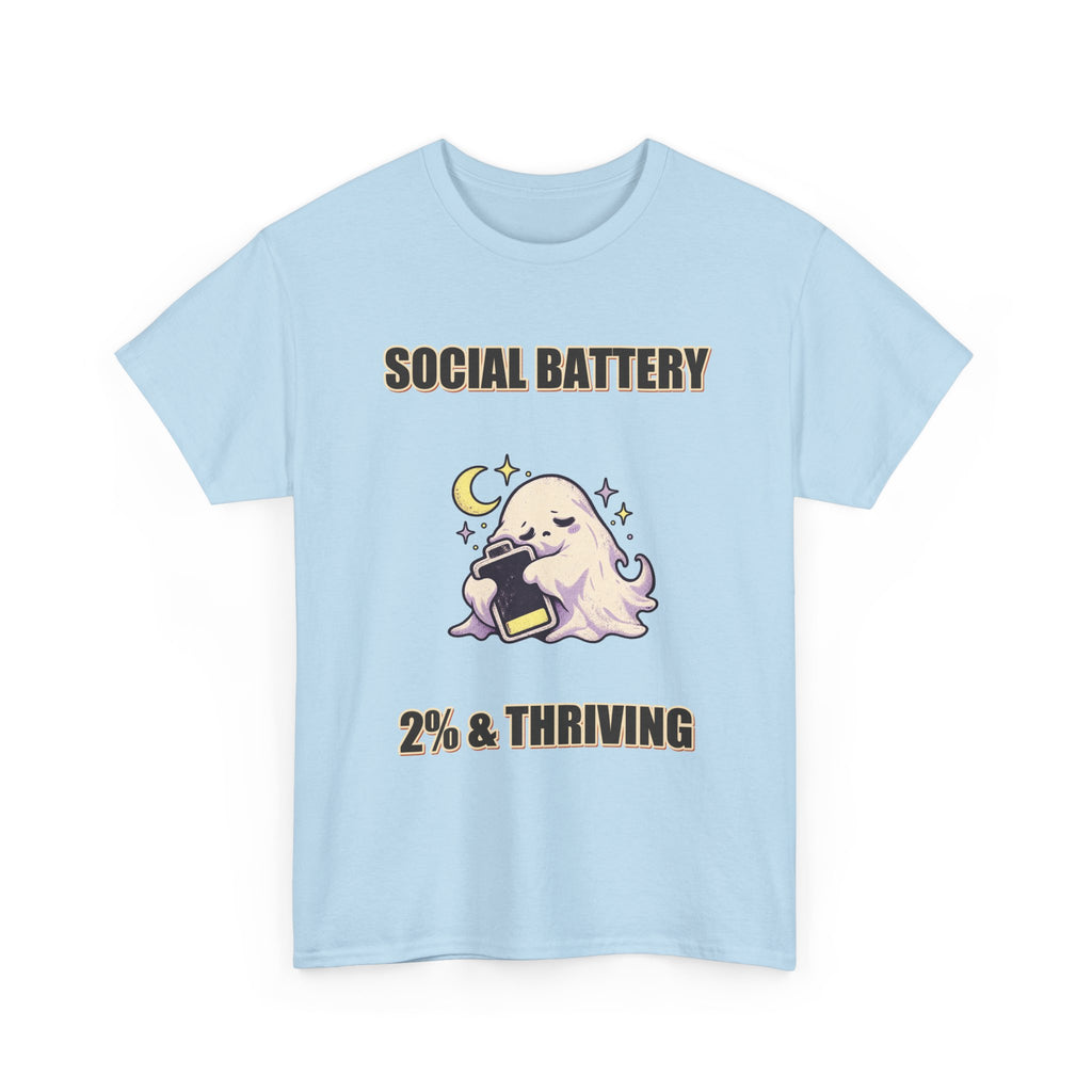 Social Battery 2% & Thriving – Moon Ghost T-Shirt