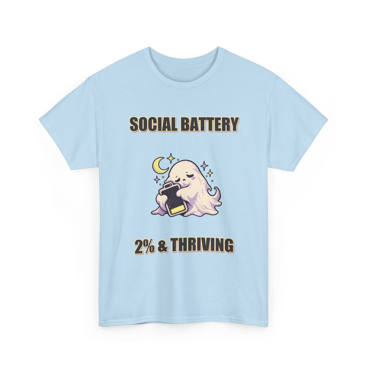Social Battery 2% & Thriving – Moon Ghost T-Shirt