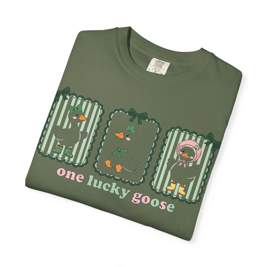 One Lucky Goose Tall Shirt, Three Panel Irish Goose Tee, Cute St Patricks Day Shirt, Shamrock Gift