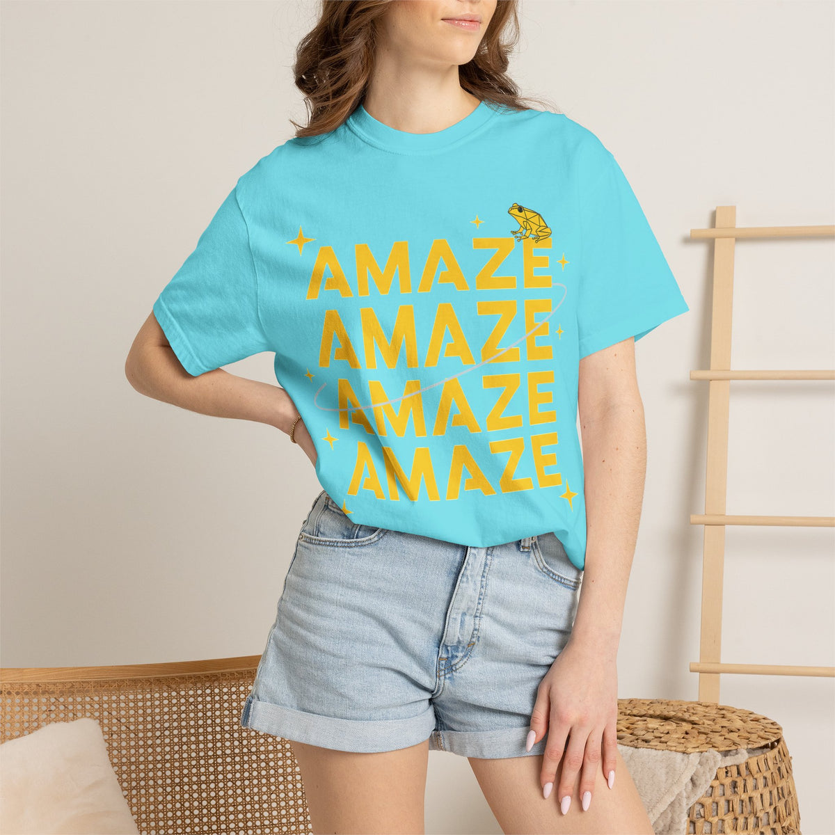 Amaze Amaze Amaze Amaze Shirt, Four Line Retro Type Tee, Frog Sparkle Graphic Shirt, Trendy Gift