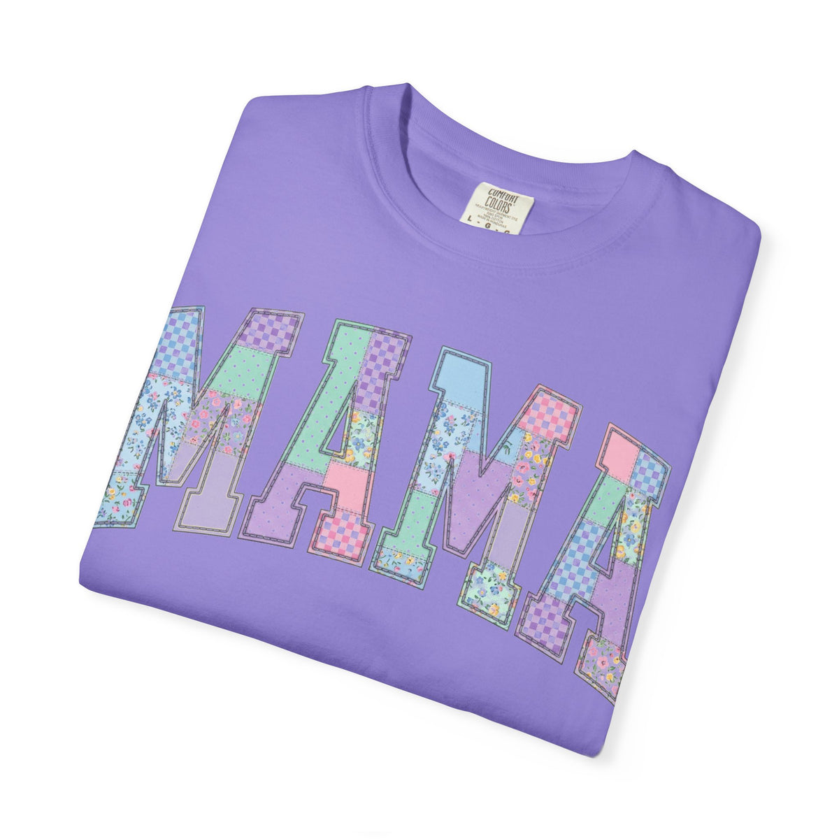 Mama Arched Patchwork Shirt, Pastel Quilt Letter Tee, Cottagecore Mom Shirt, Mothers Day Gift