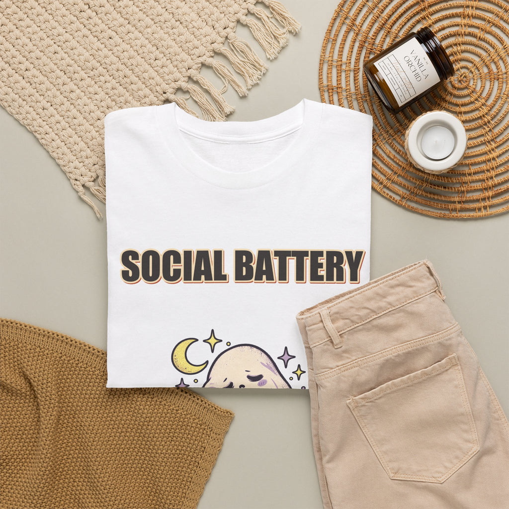 Social Battery 2% & Thriving – Moon Ghost T-Shirt