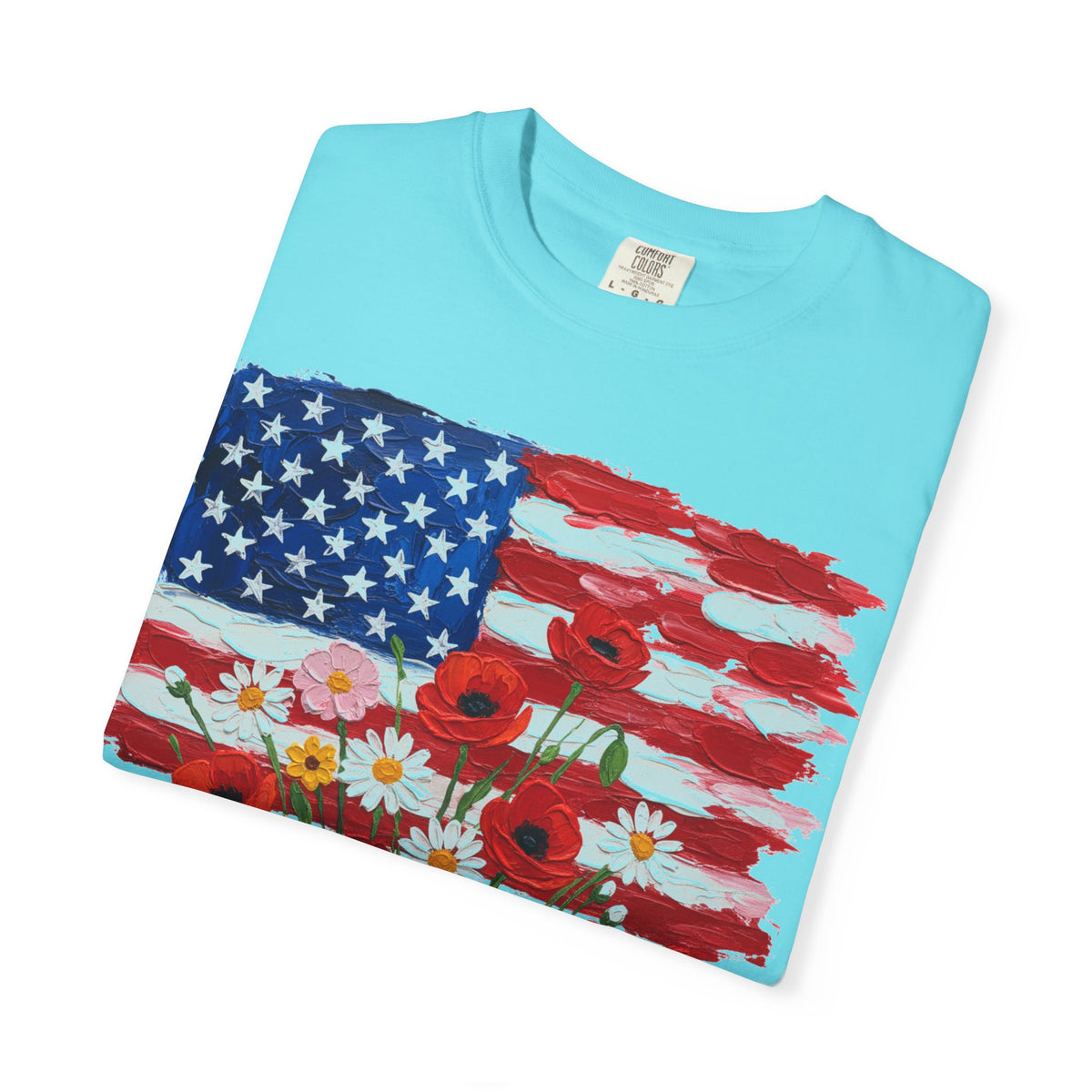 American Flag Poppy Bouquet Shirt, Impasto Patriotic Floral Tee, Memorial Day Shirt, Veterans Gift