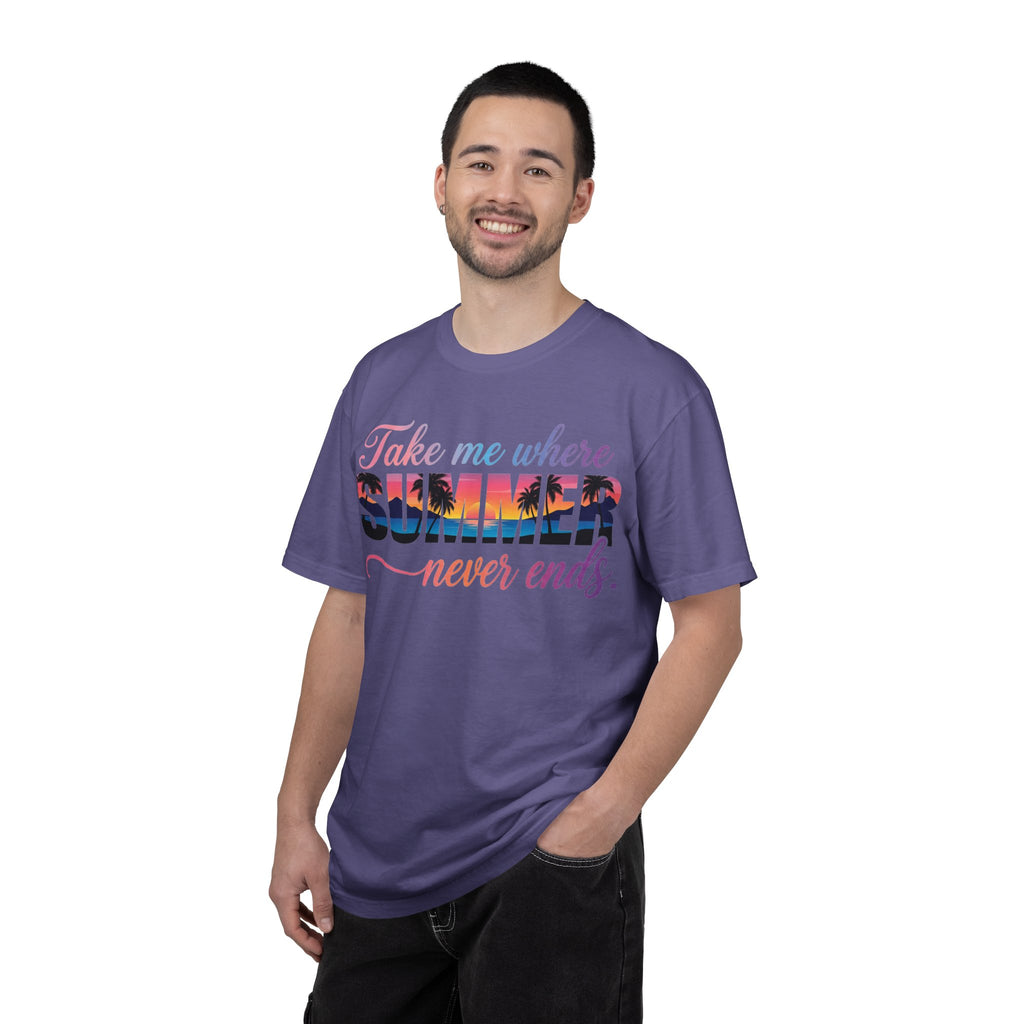 Take Me Where Summer Never Ends Shirt, Sunset Palm Tree Tee, Beach Vacation Shirt, Summer Gift