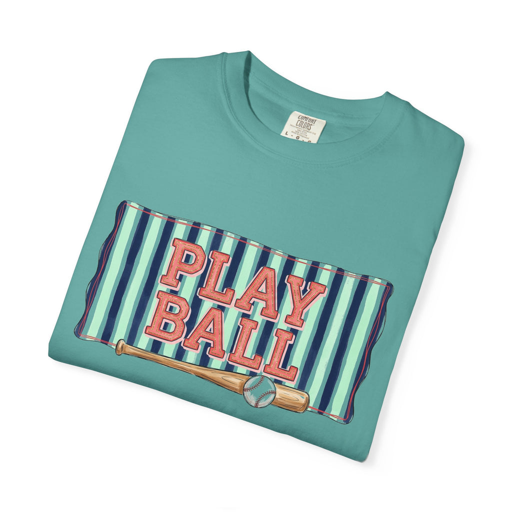 Play Ball Wide Stripe Shirt, Baseball Bat And Ball Tee, Vintage Game Day Shirt, Baseball Mom Gift