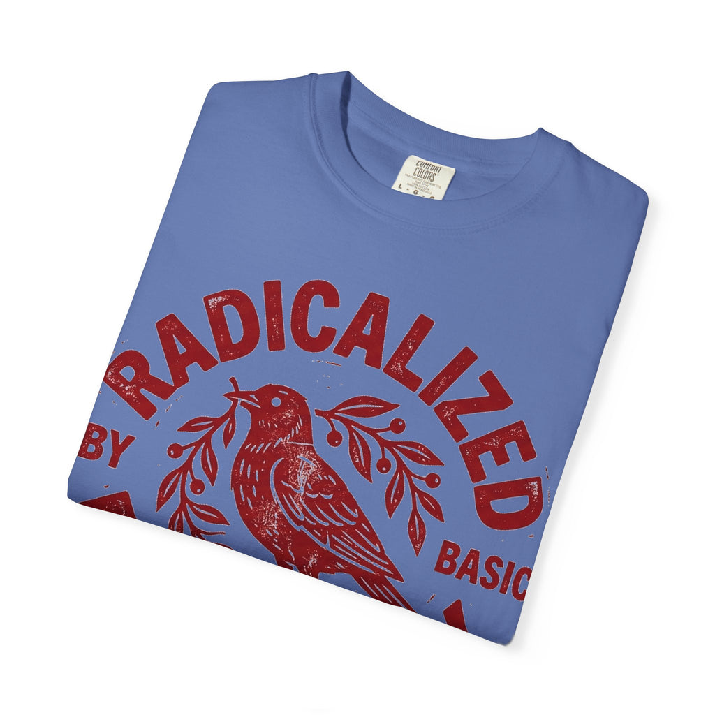 Radicalized By Basic Decency Red Bird Shirt, Folk Stamp Activist Tee, Kindness Protest Shirt, Ally Gift