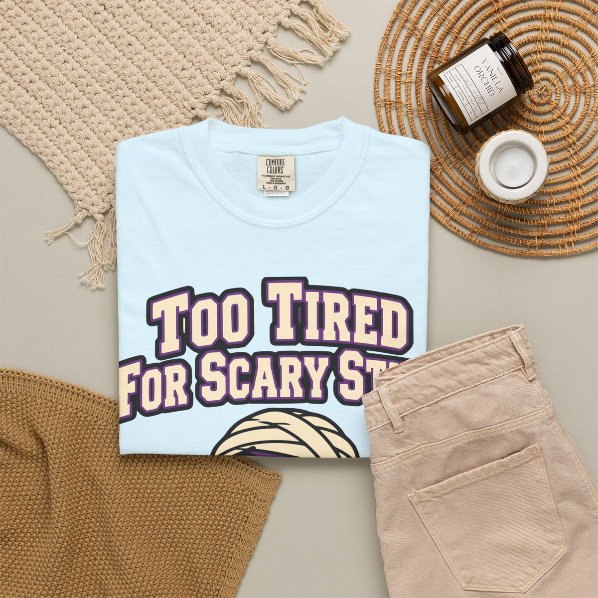 Too Tired For Scary Stuff Halloween Shirt, Funny Mummy Tee, Retro Spooky Humor