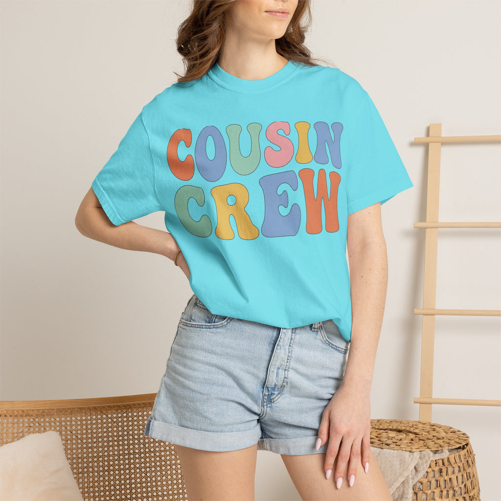Cousin Crew Wide Groovy Shirt, Pastel Retro Letter Tee, Family Reunion Matching Shirt, Cousin Gift