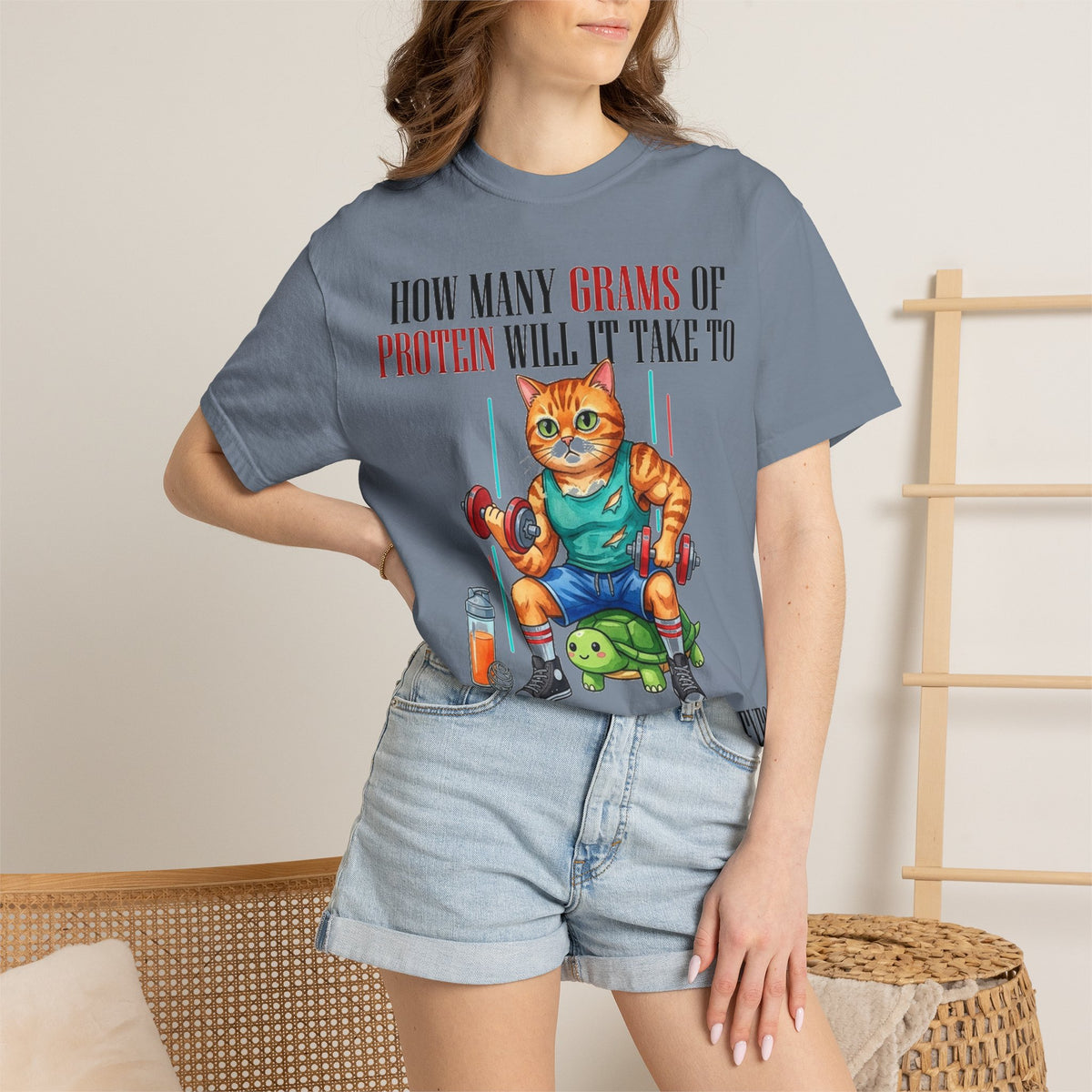 How Many Grams Of Protein Restore The Light In My Eyes Wide Shirt, Buff Gym Cat Tee, Funny Lifting Shirt, Gym Gift