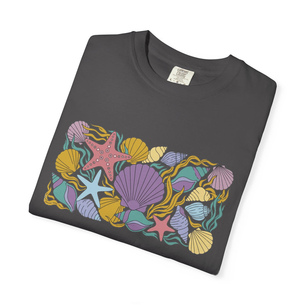 Seashell Starfish Shirt, Pastel Beach Shell Collage Tee, Coastal Summer Shirt, Beach Lover Gift