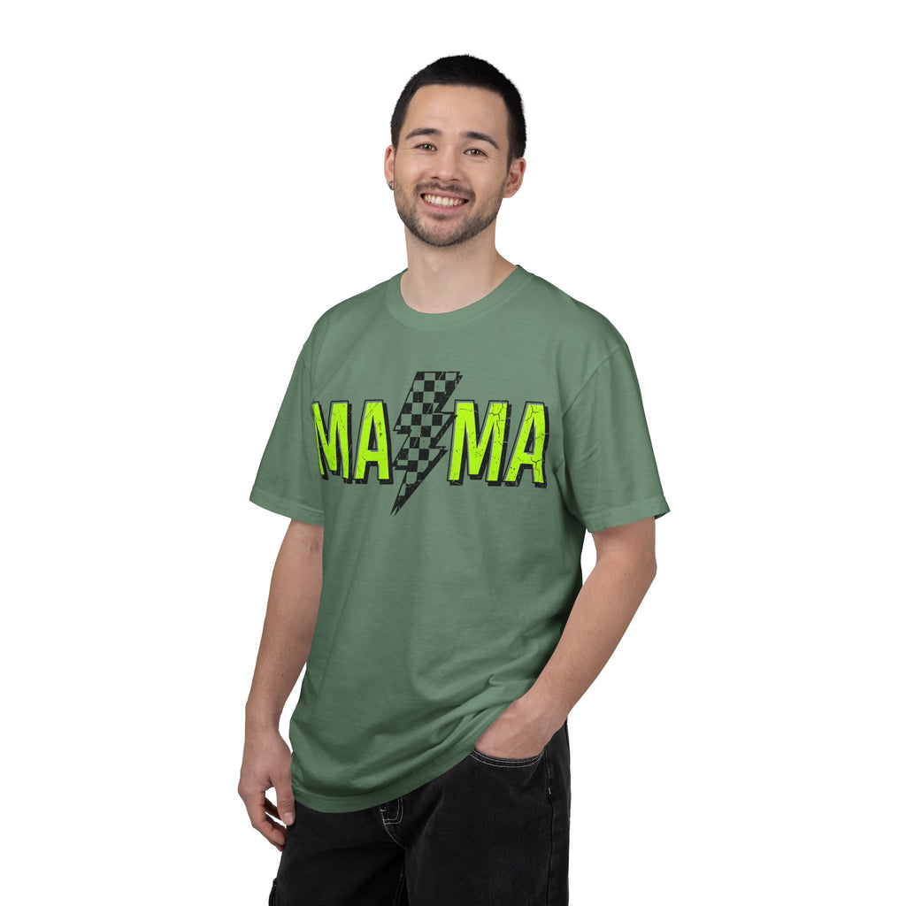Mama Lightning Bolt Shirt, Neon Green Checkered Bolt Tee, Edgy Mom Shirt, Mama Gift