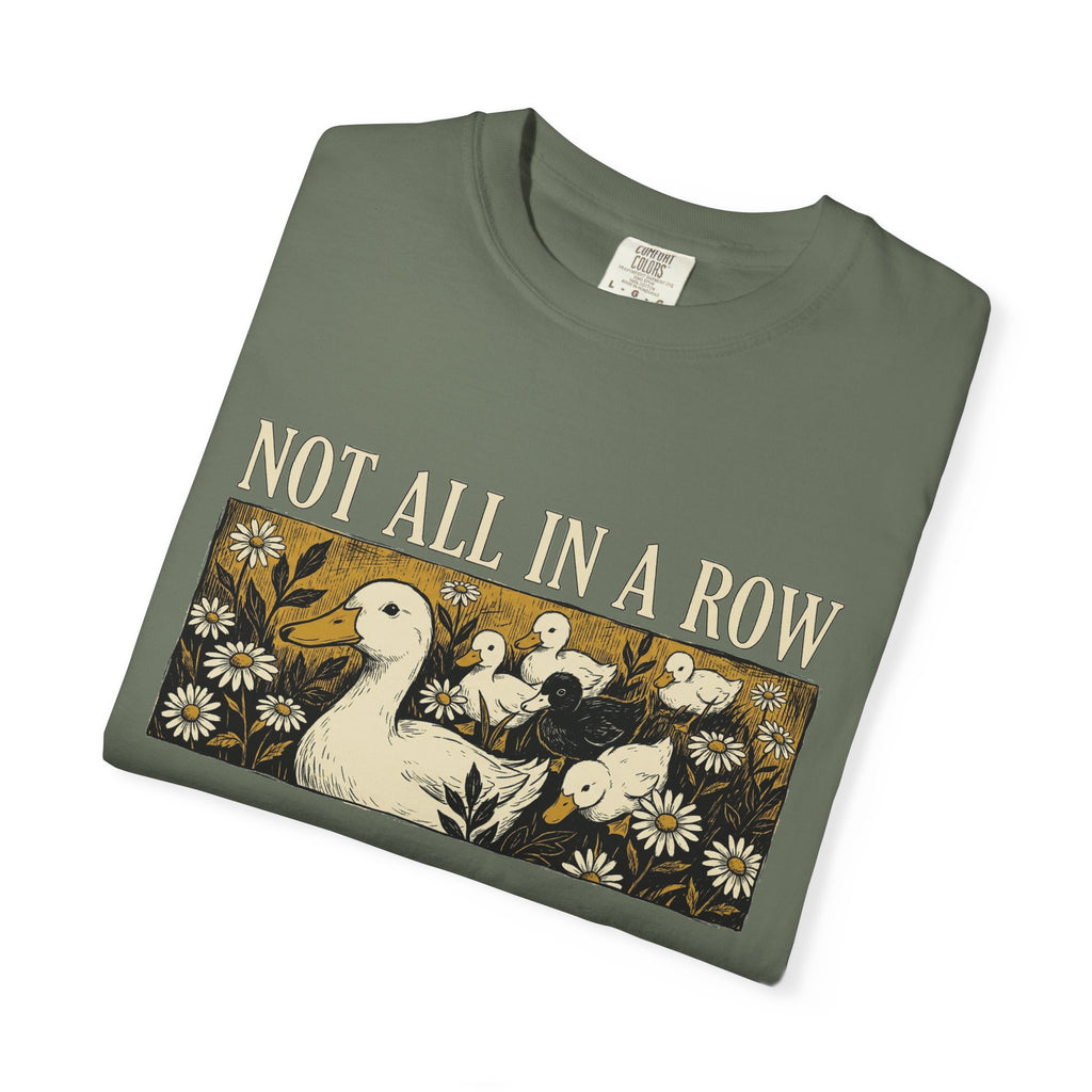 Not All In A Row Shirt, Woodcut Duck And Daisies Tee, Vintage Block Print Shirt, Funny Duck Gift