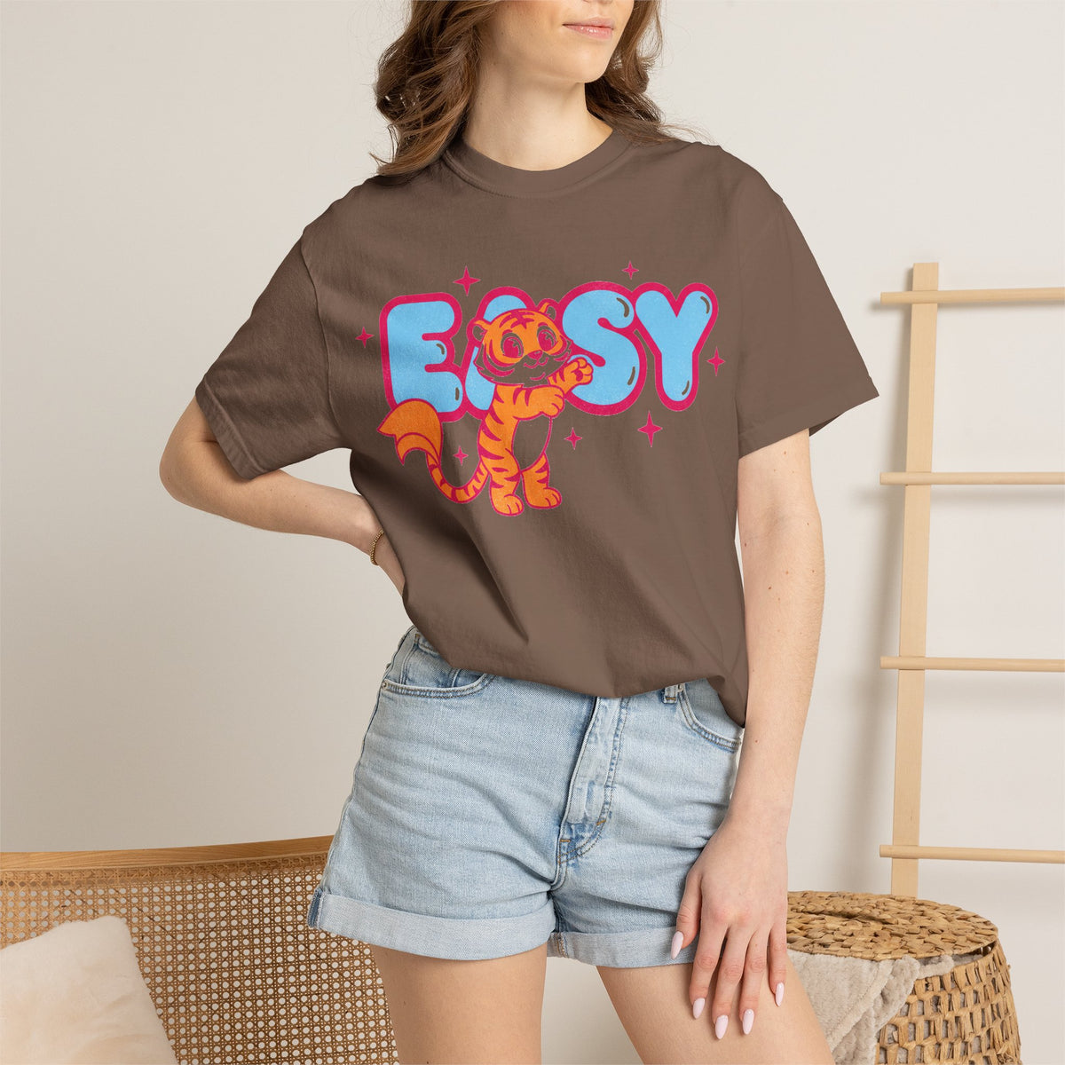 Easy Tiger Centre Cub Shirt, Y2K Retro Bubble Tiger Tee, Pink Sparkle Shirt, Funny Flirty Gift