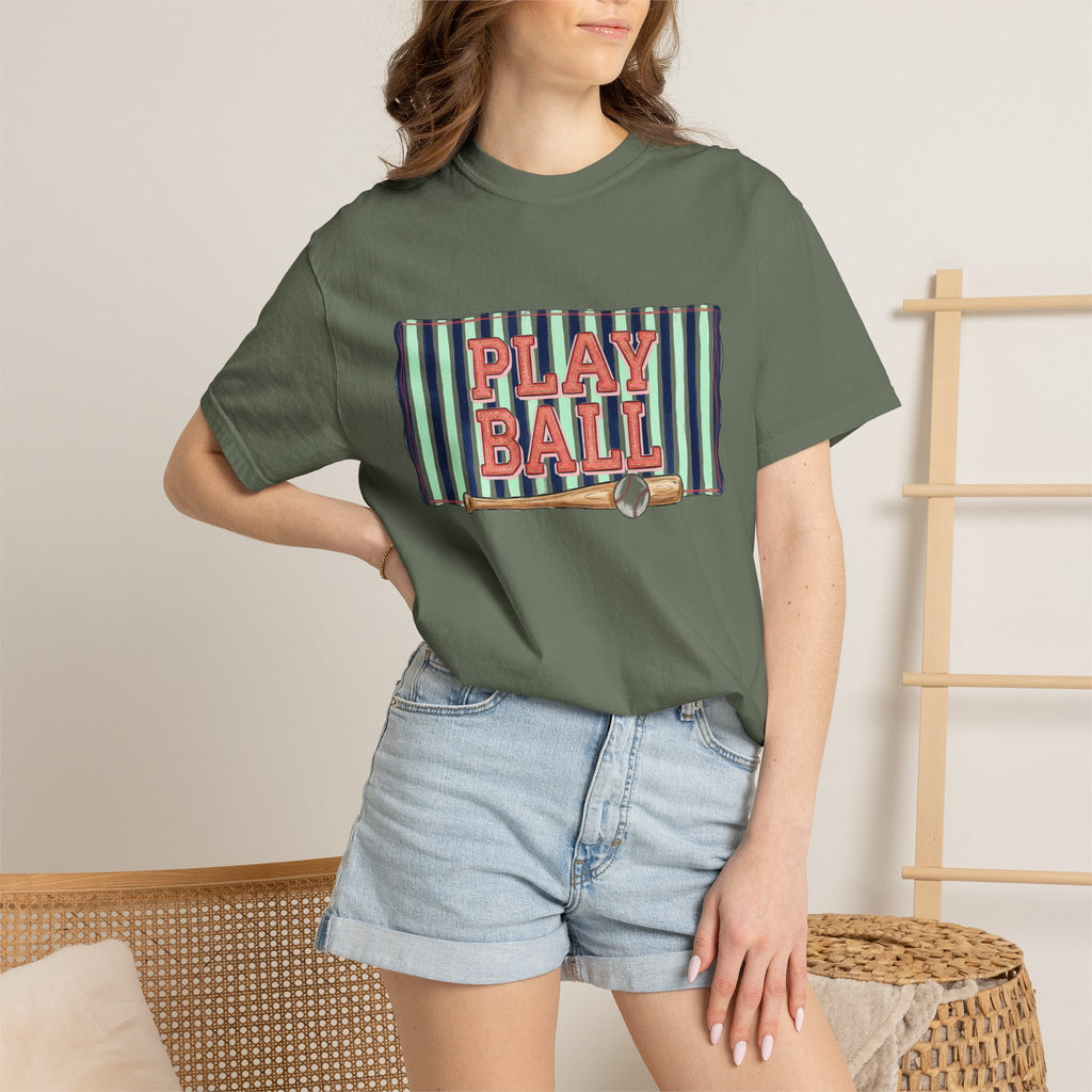 Play Ball Wide Stripe Shirt, Baseball Bat And Ball Tee, Vintage Game Day Shirt, Baseball Mom Gift