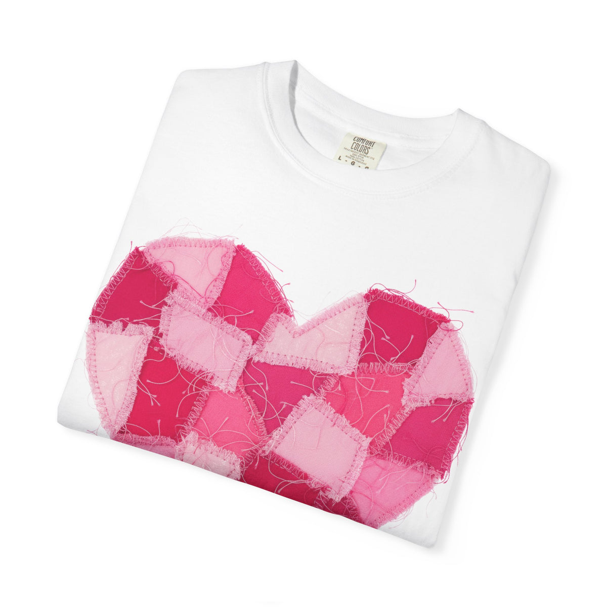 Hot Pink Patchwork Heart Shirt, Checkered Quilt Heart Tee, Frayed Applique Valentine Shirt, Gift For Her