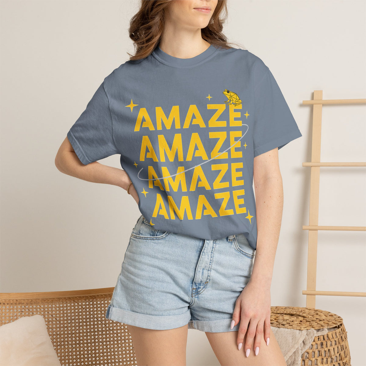 Amaze Amaze Amaze Amaze Shirt, Four Line Retro Type Tee, Frog Sparkle Graphic Shirt, Trendy Gift