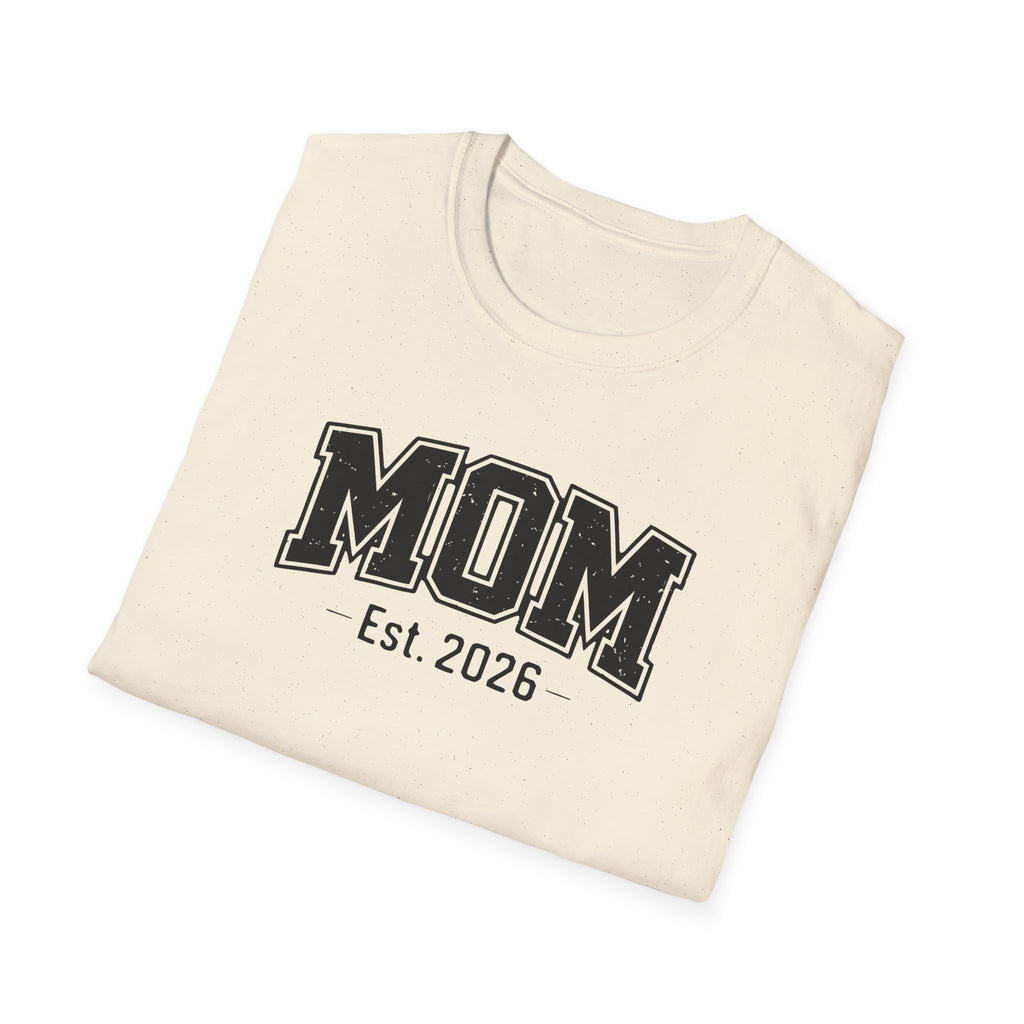 Mom Est. 2026 T-Shirt — Vintage Collegiate New Mom Tee