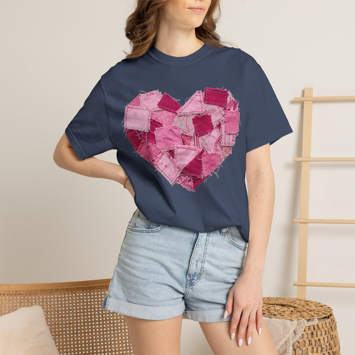Scrappy Patchwork Heart Shirt, Frayed Quilt Valentine Tee, Cottagecore Heart Shirt, Quilter Gift