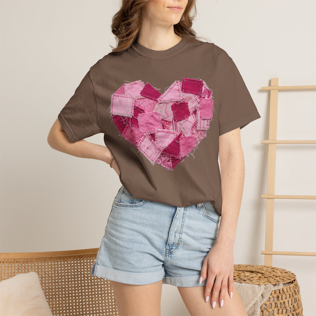 Scrappy Patchwork Heart Shirt, Frayed Quilt Valentine Tee, Cottagecore Heart Shirt, Quilter Gift