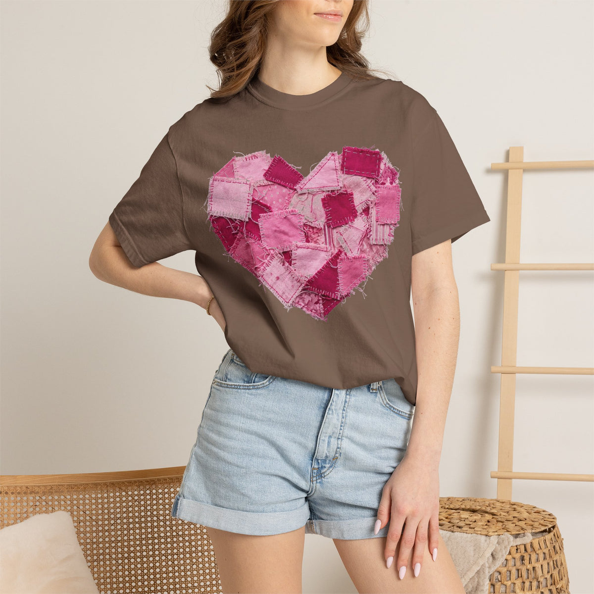 Scrappy Patchwork Heart Shirt, Frayed Quilt Valentine Tee, Cottagecore Heart Shirt, Quilter Gift