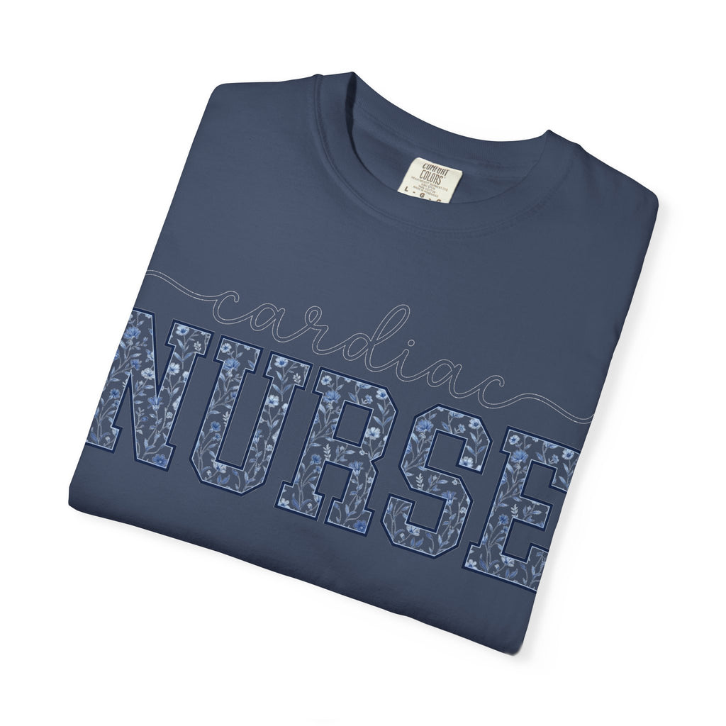 Cardiac Nurse Shirt, Blue Floral Varsity Nurse Tee, Cardiology RN Shirt, Cardiac Nurse Gift