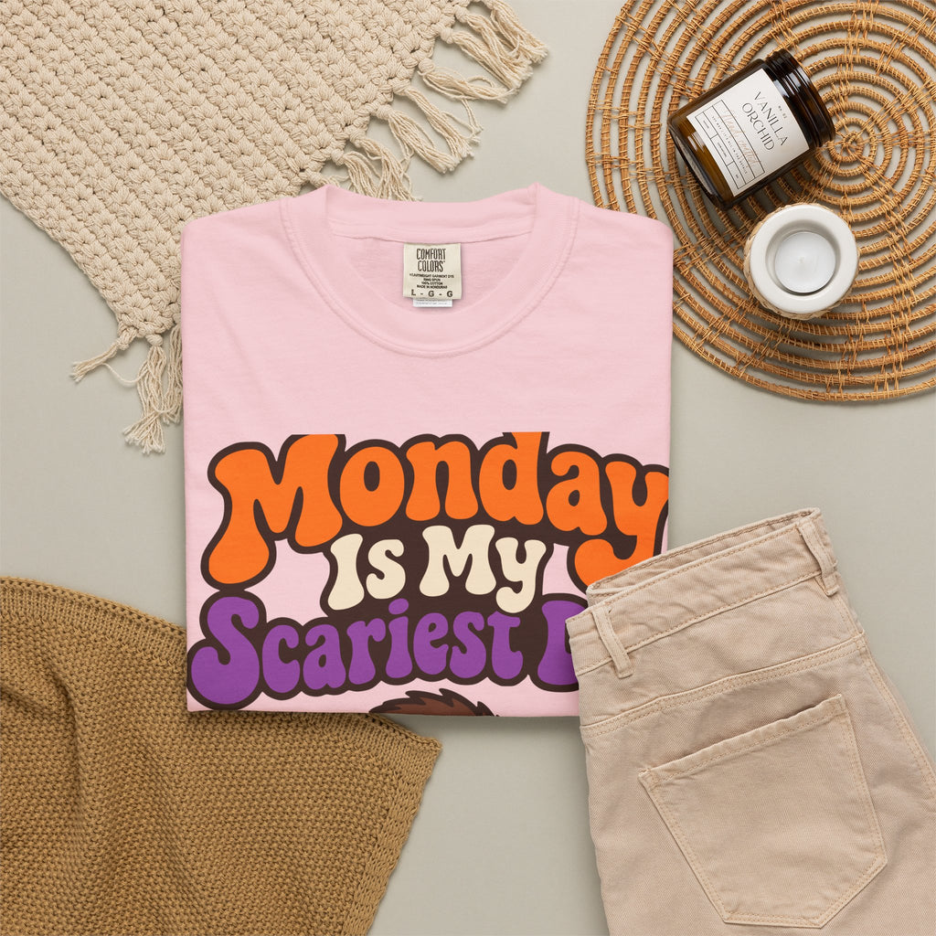 Monday Is My Scariest Day Halloween Shirt, Funny Spider Coffee Tee, Retro Spooky Humor