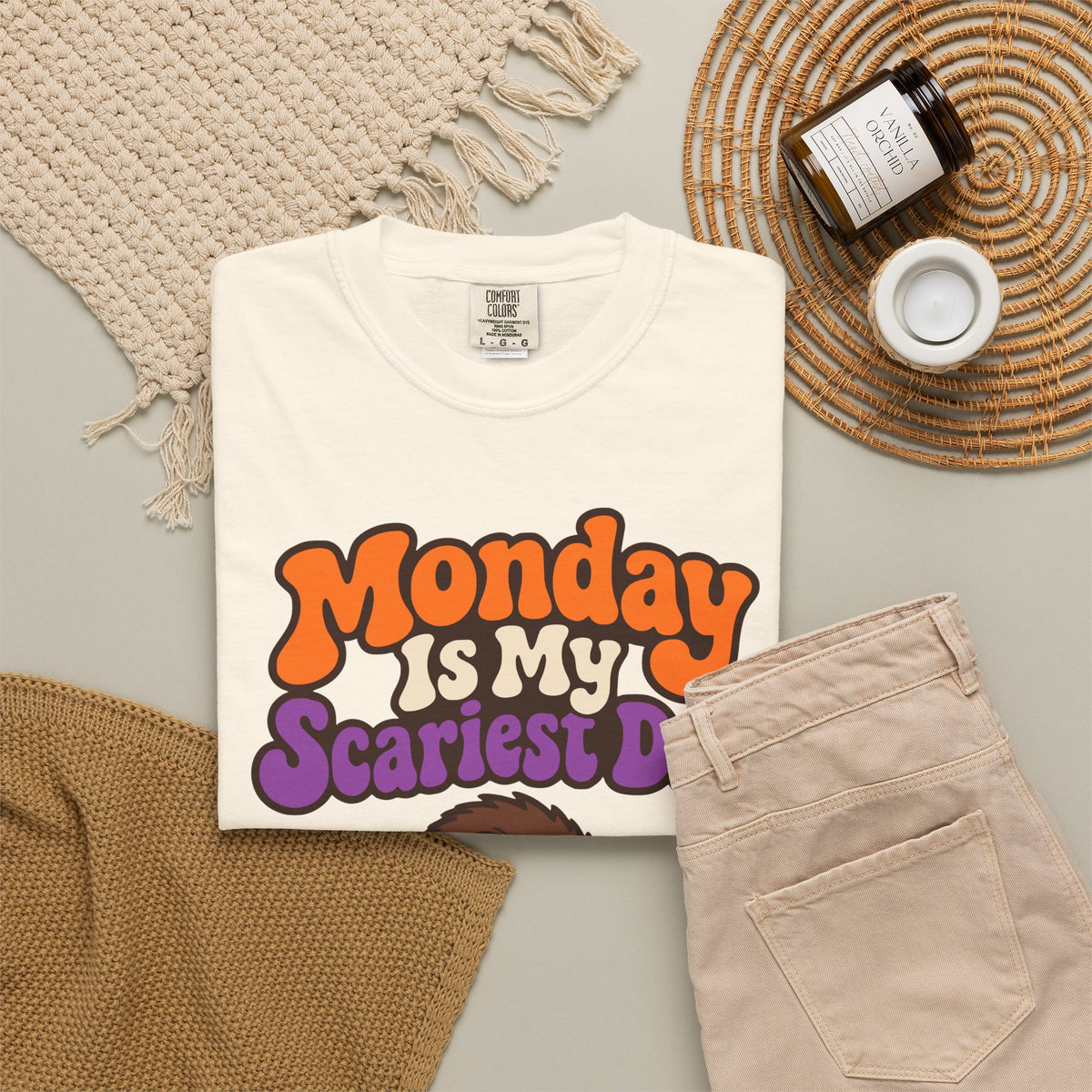 Monday Is My Scariest Day Halloween Shirt, Funny Spider Coffee Tee, Retro Spooky Humor