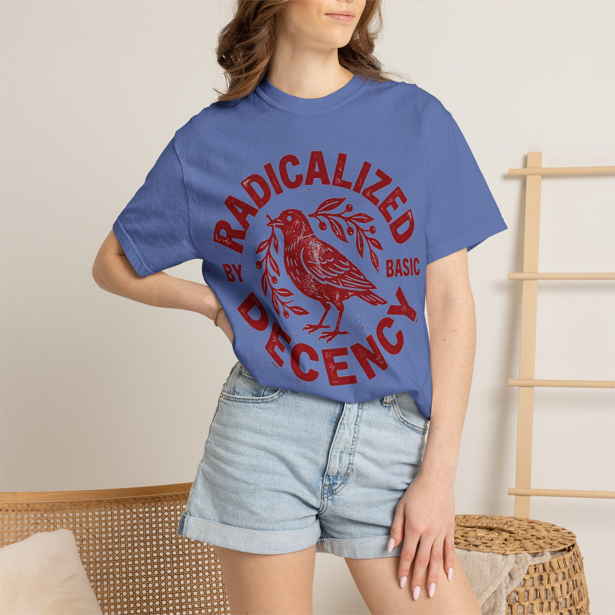 Radicalized By Basic Decency Red Bird Shirt, Folk Stamp Activist Tee, Kindness Protest Shirt, Ally Gift