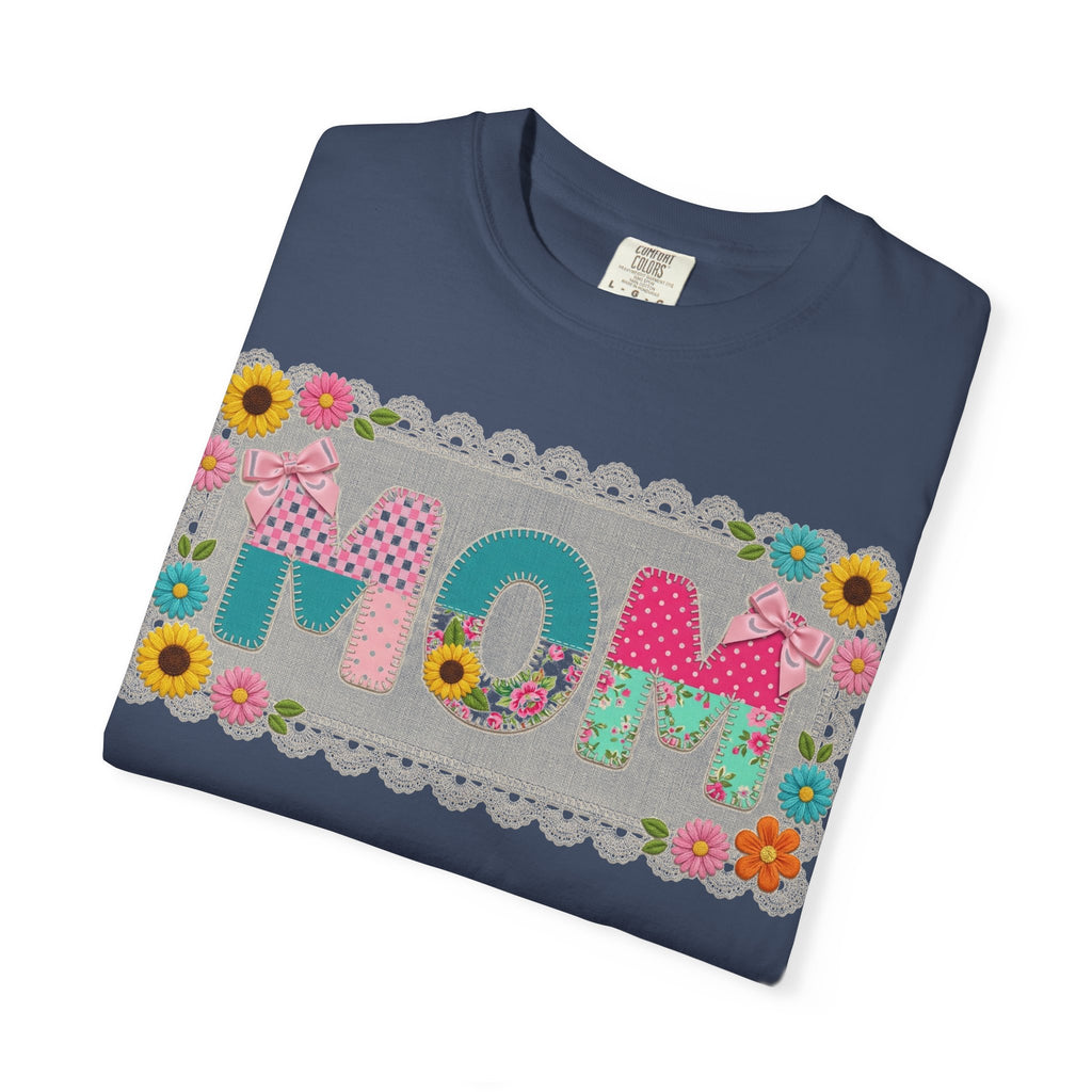 Mom Patchwork Applique Shirt, Faux Embroidery Floral MOM Tee, Mothers Day Shirt, Gift For Mom