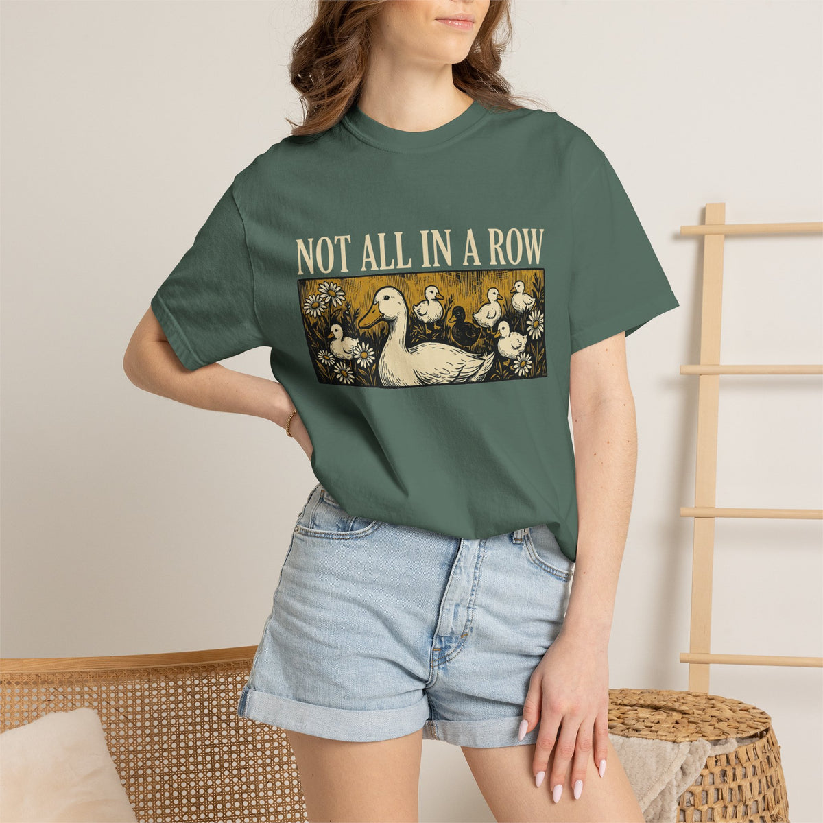 Not All In A Row Gold Panel Shirt, Woodcut Duck Family Tee, Folk Art Duck Shirt, Funny Gift