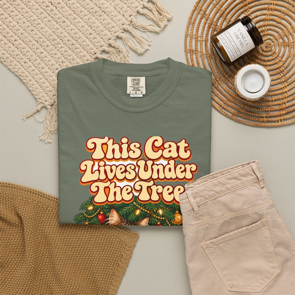 Funny Christmas Cat Shirt This Cat Lives Under The Tree Shirt, Funny Holiday Gift Shirt, Christmas Gift Idea