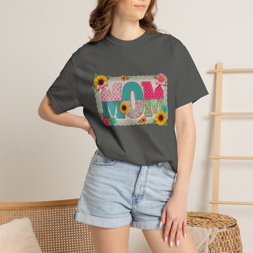 Mom Sunflower Applique Shirt, Faux Stitch Floral MOM Tee, Mothers Day Shirt, Mom Gift