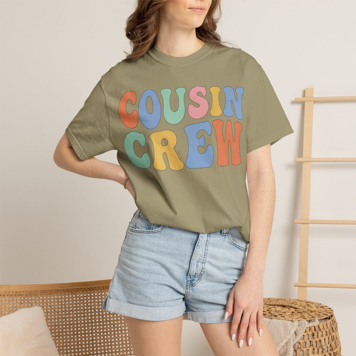 Cousin Crew Wide Groovy Shirt, Pastel Retro Letter Tee, Family Reunion Matching Shirt, Cousin Gift