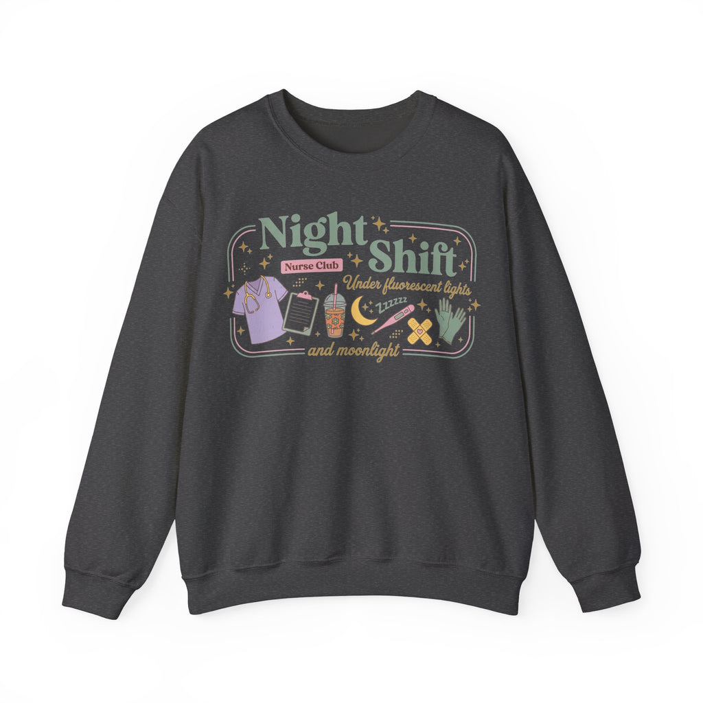 Night Shift Nurse Club Sweatshirt, Under Fluorescent Lights And Moonlight Sweatshirt, Retro Nurse Gift, Night Nurse Scrubs Doodle Sweatshirt